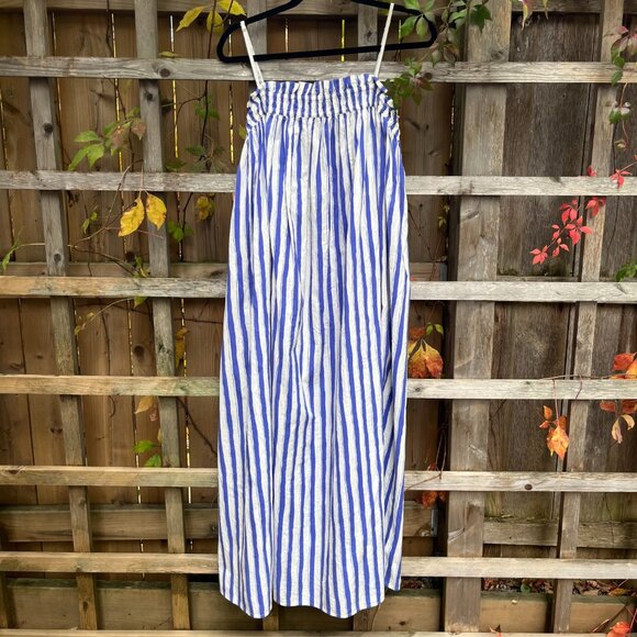 Madewell Ruffle A-Line Midi Dress in Stripe Poplin – Size Large - Picture 3 of 7